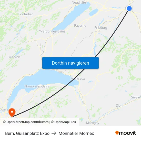 Bern, Guisanplatz Expo to Monnetier Mornex map