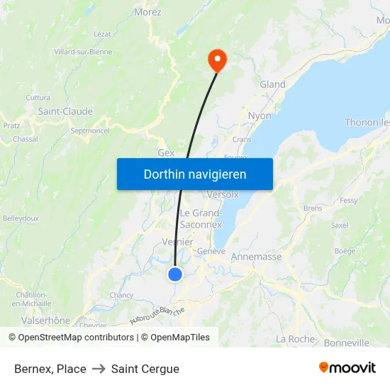 Bernex, Place to Saint Cergue map