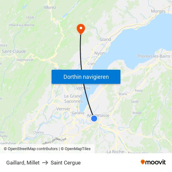 Gaillard, Millet to Saint Cergue map