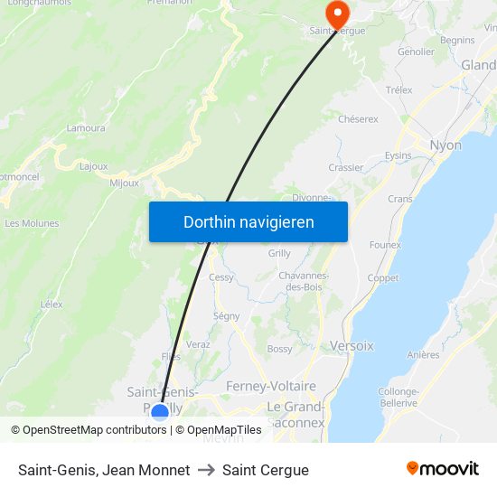 Saint-Genis, Jean Monnet to Saint Cergue map