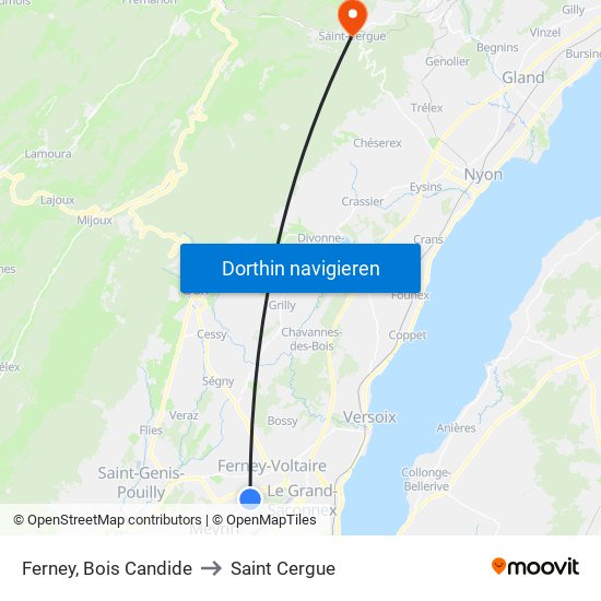 Ferney, Bois Candide to Saint Cergue map