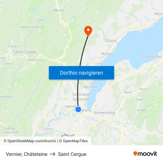 Vernier, Châtelaine to Saint Cergue map