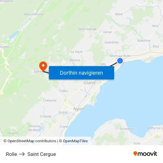Rolle to Saint Cergue map