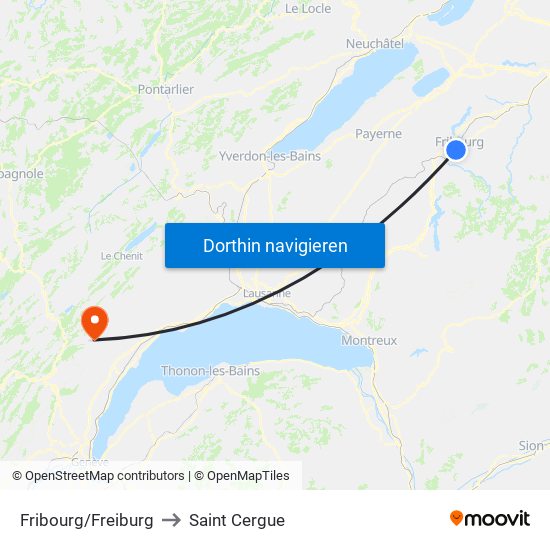 Fribourg/Freiburg to Saint Cergue map