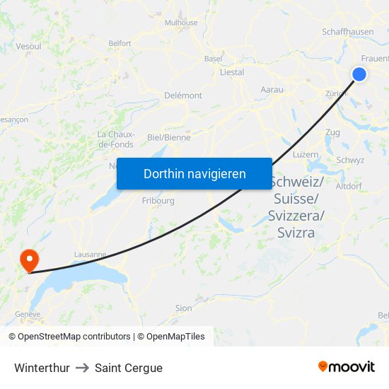 Winterthur to Saint Cergue map