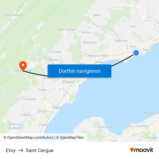 Etoy to Saint Cergue map