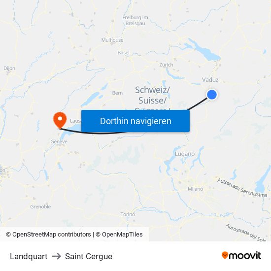 Landquart to Saint Cergue map