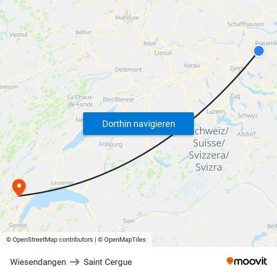 Wiesendangen to Saint Cergue map