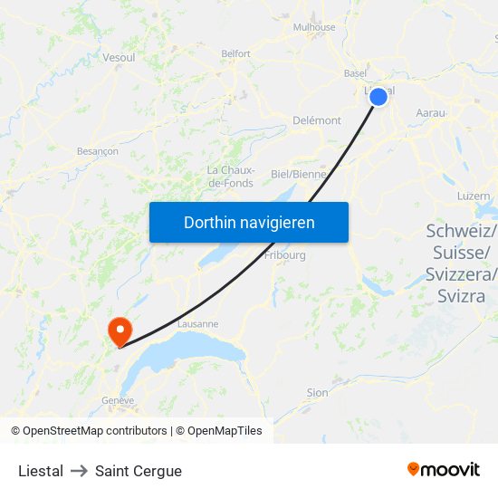 Liestal to Saint Cergue map