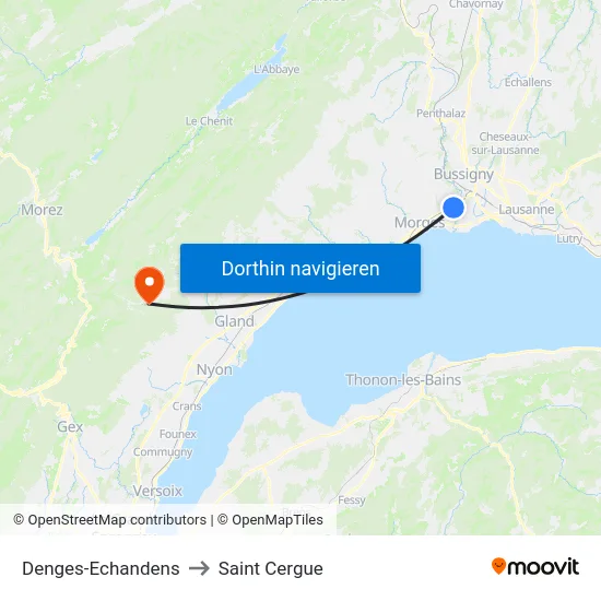 Denges-Echandens to Saint Cergue map