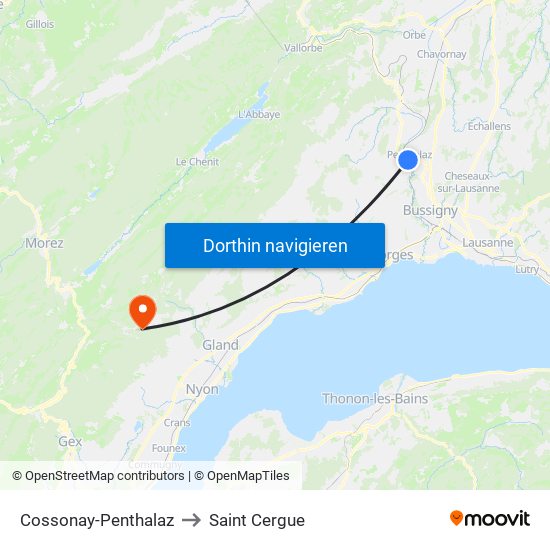 Cossonay-Penthalaz to Saint Cergue map