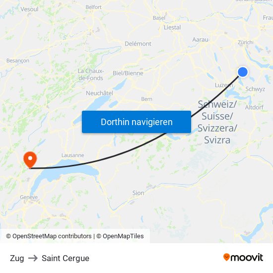 Zug to Saint Cergue map