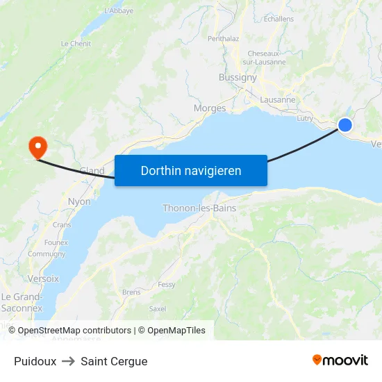 Puidoux to Saint Cergue map