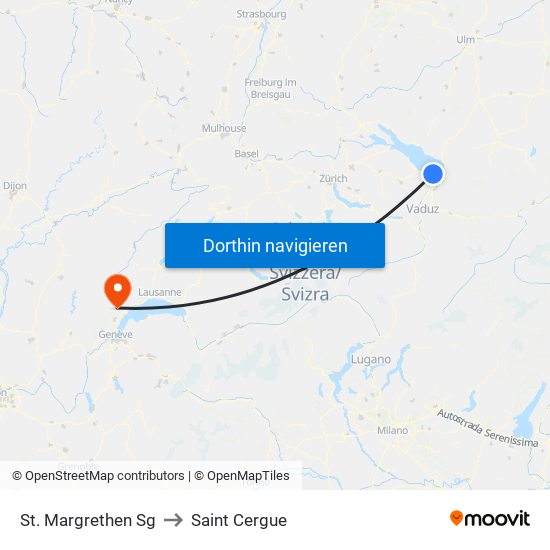 St. Margrethen Sg to Saint Cergue map