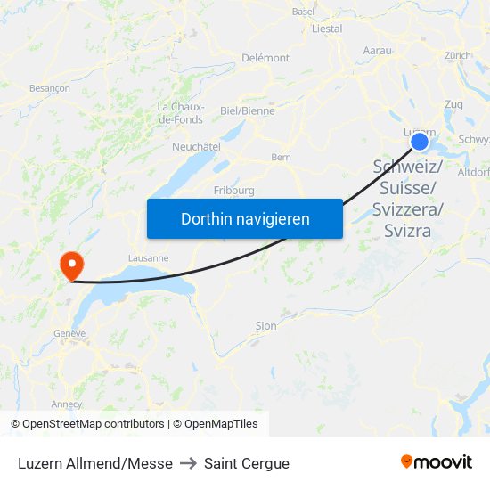 Luzern Allmend/Messe to Saint Cergue map