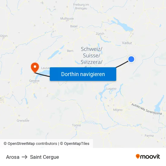 Arosa to Saint Cergue map