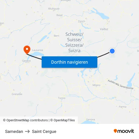 Samedan to Saint Cergue map