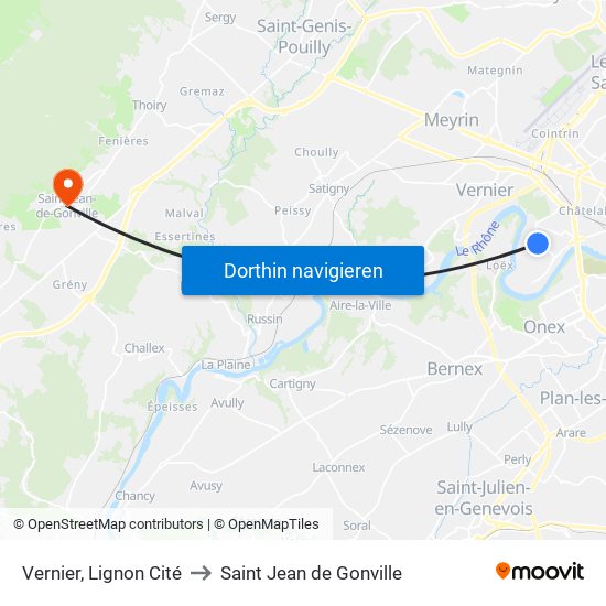 Vernier, Lignon Cité to Saint Jean de Gonville map