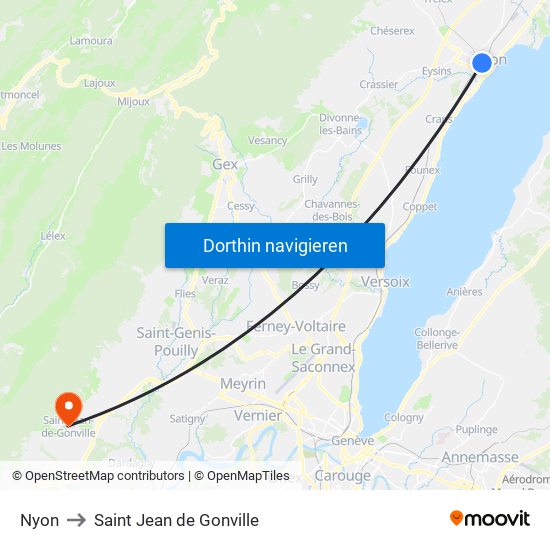 Nyon to Saint Jean de Gonville map