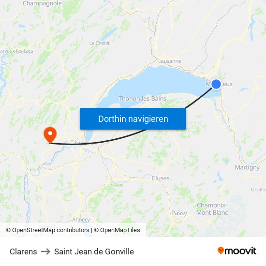 Clarens to Saint Jean de Gonville map