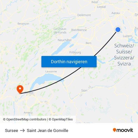 Sursee to Saint Jean de Gonville map