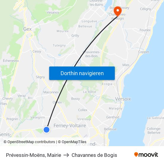 Prévessin-Moëns, Mairie to Chavannes de Bogis map