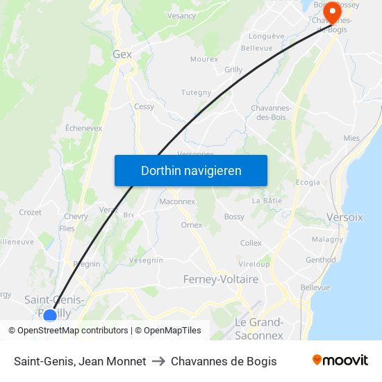 Saint-Genis, Jean Monnet to Chavannes de Bogis map
