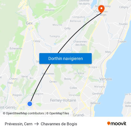 Prévessin, Cern to Chavannes de Bogis map