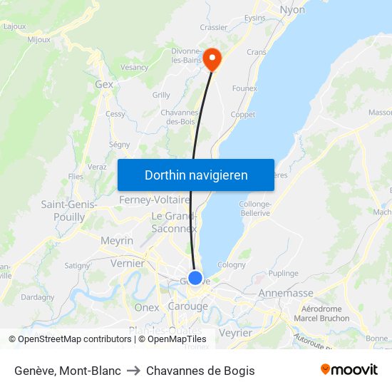 Genève, Mont-Blanc to Chavannes de Bogis map