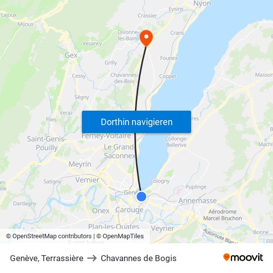 Genève, Terrassière to Chavannes de Bogis map