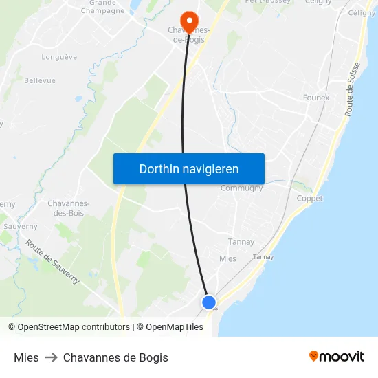 Mies to Chavannes de Bogis map