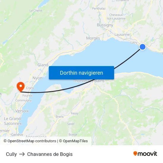 Cully to Chavannes de Bogis map