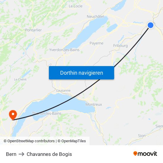 Bern to Chavannes de Bogis map