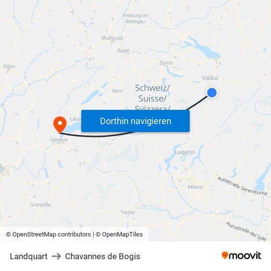 Landquart to Chavannes de Bogis map