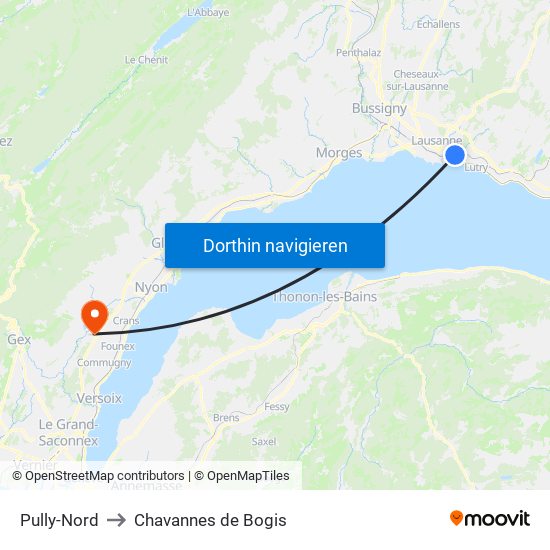 Pully-Nord to Chavannes de Bogis map