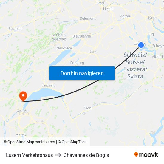 Luzern Verkehrshaus to Chavannes de Bogis map