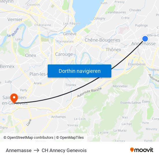 Annemasse to CH Annecy Genevois map