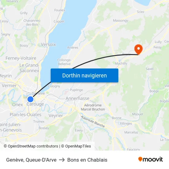 Genève, Queue-D'Arve to Bons en Chablais map