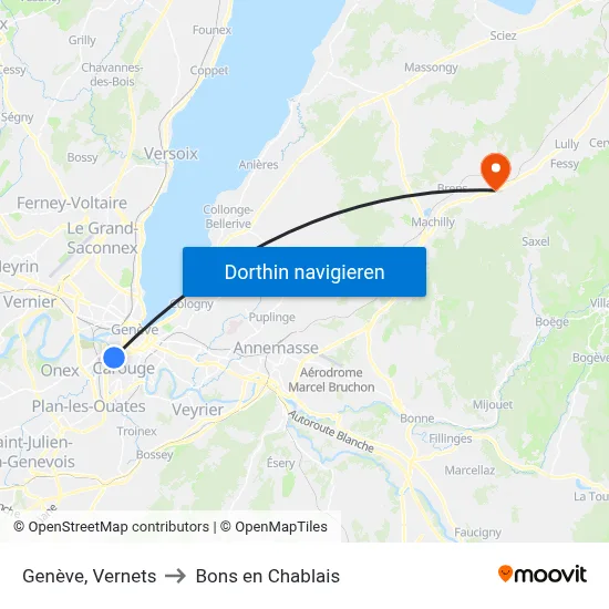 Genève, Vernets to Bons en Chablais map