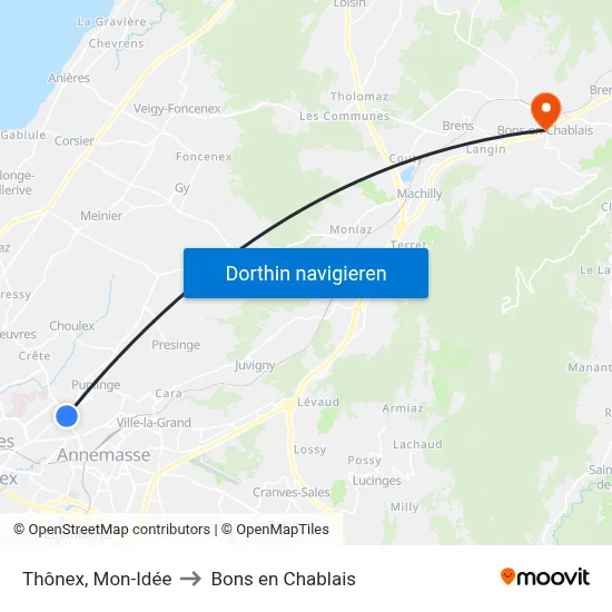 Thônex, Mon-Idée to Bons en Chablais map