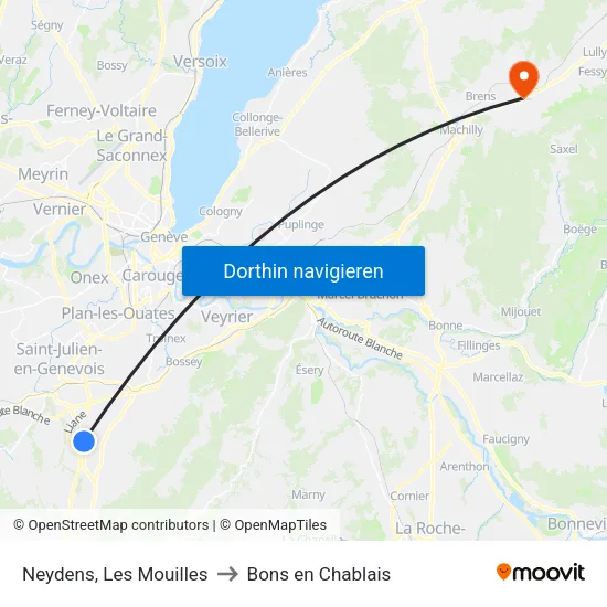Neydens, Les Mouilles to Bons en Chablais map