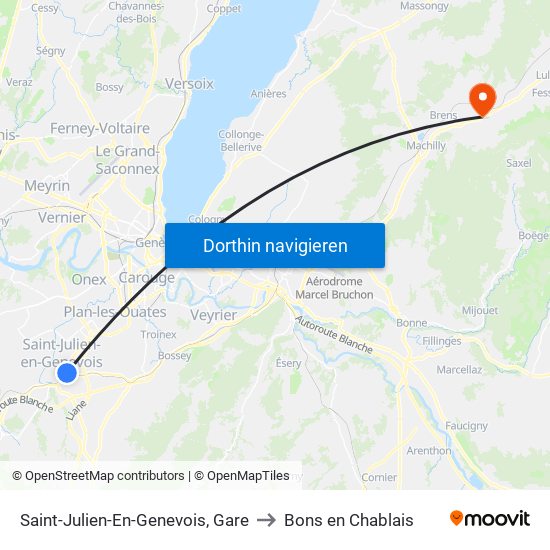 Saint-Julien-En-Genevois, Gare to Bons en Chablais map