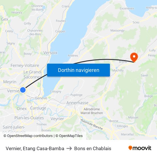 Vernier, Etang Casa-Bamba to Bons en Chablais map