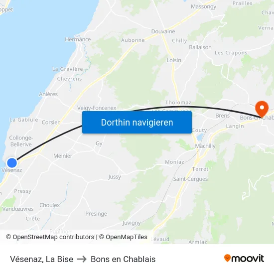 Vésenaz, La Bise to Bons en Chablais map