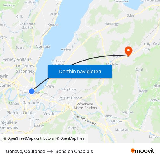 Genève, Coutance to Bons en Chablais map