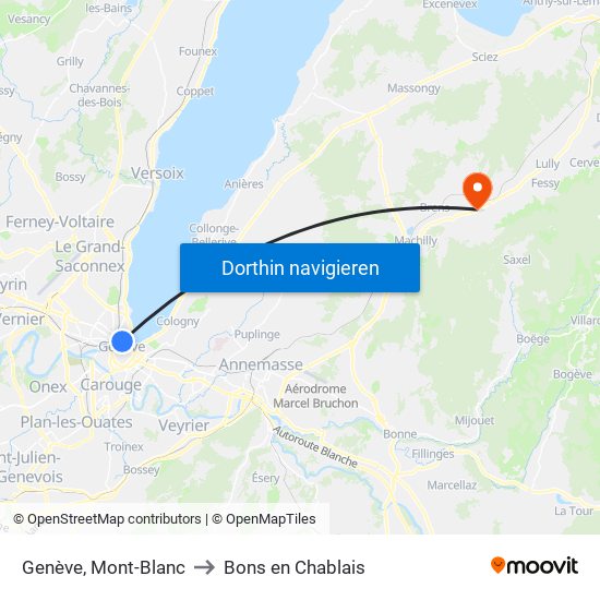 Genève, Mont-Blanc to Bons en Chablais map