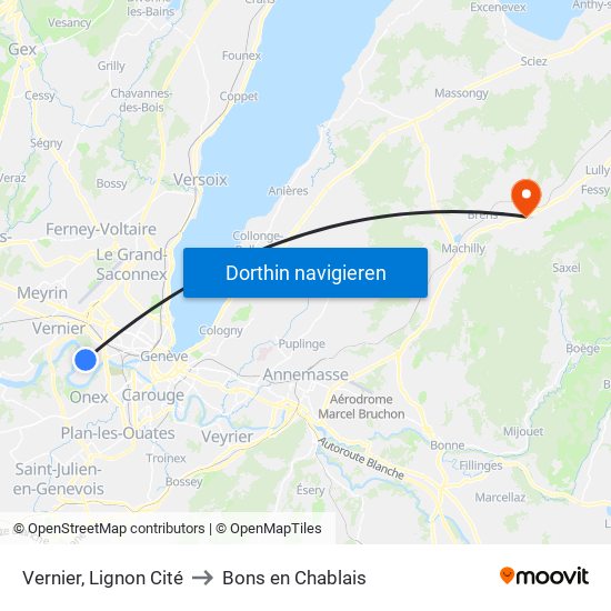 Vernier, Lignon Cité to Bons en Chablais map