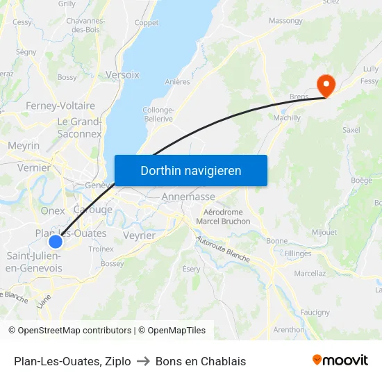 Plan-Les-Ouates, Ziplo to Bons en Chablais map