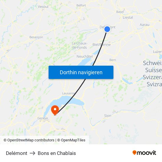 Delémont to Bons en Chablais map