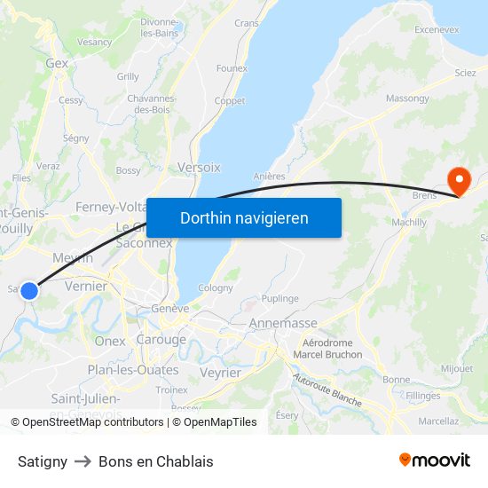 Satigny to Bons en Chablais map